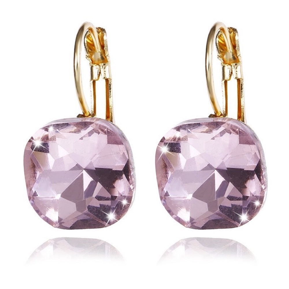 Gold Pink Austrian Crystal Lever Back Earrings - Picture 2 of 5